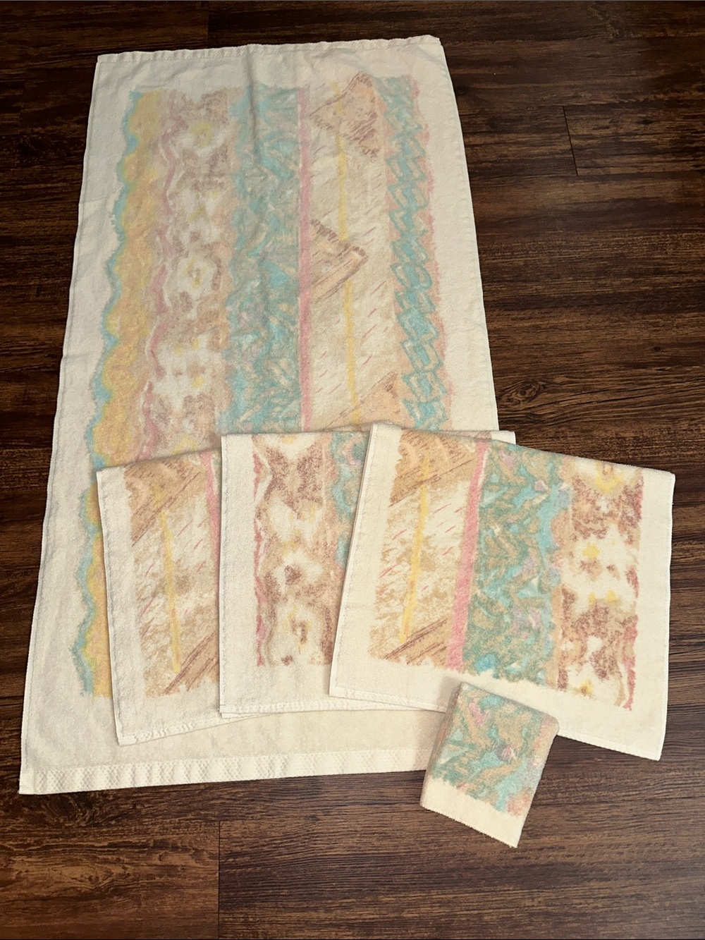 Vintage Croscill 5 Pc Pastel Southwestern Cotton Towel Set 90s - Picture 1 of 10